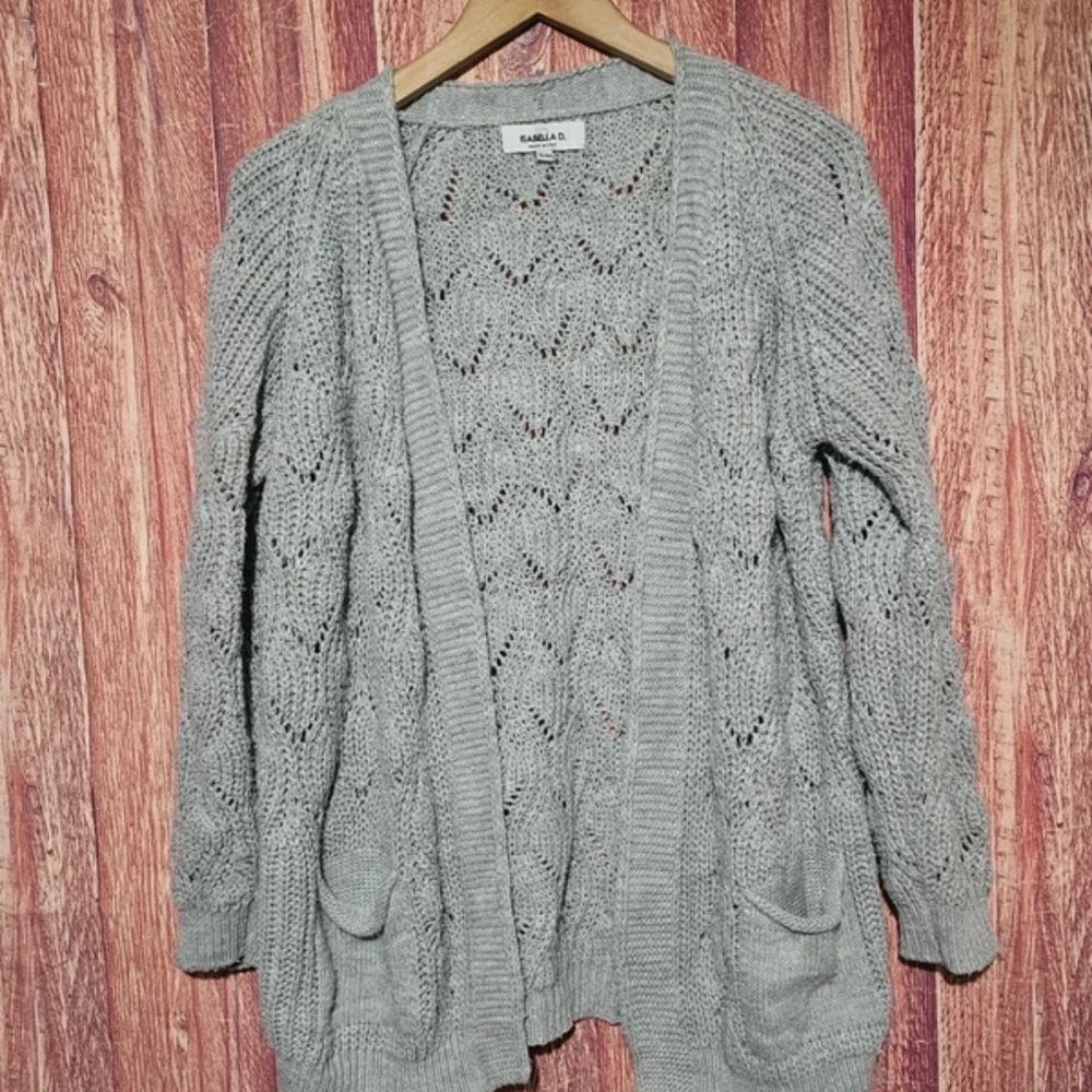 Bella D. Soft Gray Open-Knit Cardigan